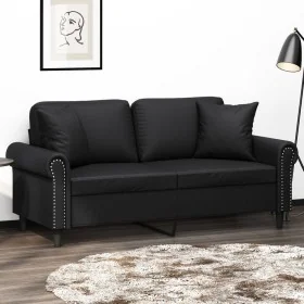 Sofá de 2 plazas con cojines cuero sintético negro 140 cm de , Sofás - Ref: Foro24-3200930, Precio: 245,45 €, Descuento: %