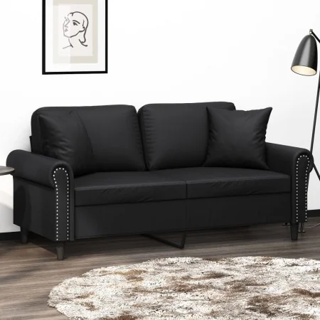 Sofá de 2 plazas con cojines cuero sintético negro 140 cm by , Sofas - Ref: Foro24-3200930, Price: 245,45 €, Discount: %