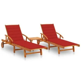 Tumbonas con mesa y cojines 2 uds madera maciza de acacia de , Tumbonas - Ref: Foro24-3077351, Precio: 464,68 €, Descuento: %
