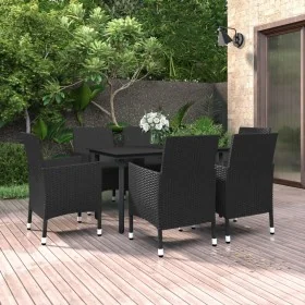 Set comedor de jardín 7 pzas y cojines ratán sintético y vidrio de , Conjuntos de jardín - Ref: Foro24-3099688, Precio: 515,3...