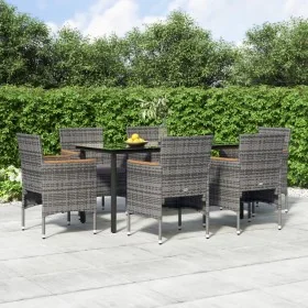 Juego de comedor de jardín 7 piezas con cojines gris y negro de , Conjuntos de jardín - Ref: Foro24-3156637, Precio: 502,94 €...