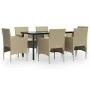 Juego de comedor de jardín 7 piezas con cojines beige y negro de , Conjuntos de jardín - Ref: Foro24-3156609, Precio: 531,53 ...