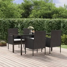 Set de muebles jardín 5 pzas con cojines ratán sintético negro de , Conjuntos de jardín - Ref: Foro24-3156766, Precio: 310,17...