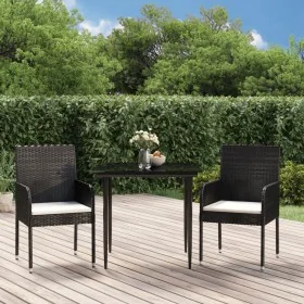 Set comedor de jardín 3 pzas con cojines ratán sintético negro de , Conjuntos de jardín - Ref: Foro24-3185143, Precio: 185,31...