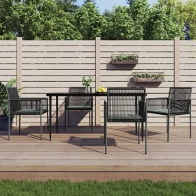 Set comedor jardín 5 pzas y cojines acero ratán sintético negro de , Conjuntos de jardín - Ref: Foro24-3187069, Precio: 436,9...
