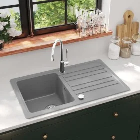 Fregadero reversible gris de granito de una cubeta con escurridor by , Sinks - Ref: Foro24-141670, Price: 226,44 €, Discount: %