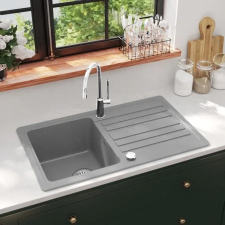 Fregadero reversible gris de granito de una cubeta con escurridor by , Sinks - Ref: Foro24-141670, Price: 226,44 €, Discount: %