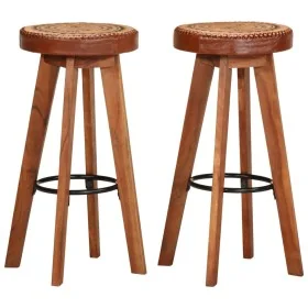 Taburetes de cocina 2 uds cuero auténtico madera maciza acacia de , Taburetes de cocina - Ref: Foro24-348164, Precio: 175,11 ...