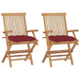 Sillas de jardín 2 uds madera teca con cojines rojo tinto by , Garden chairs - Ref: Foro24-3062511, Price: 182,87 €, Discount: %