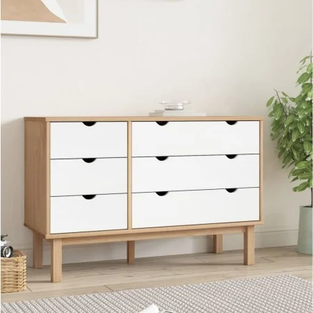 Cajonera OTTA madera maciza pino marrón y blanco 111x43x73,5 cm de , Cajoneras - Ref: Foro24-348587, Precio: 191,46 €, Descue...