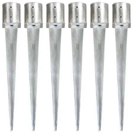 Picas de tierra 6 unidades acero galvanizado plateado 12x91 cm by , Spikes for anchoring in the ground - Ref: Foro24-145434, ...