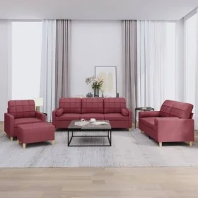 Juego de sofás con cojines 4 piezas tela rojo tinto von , Sofas - Ref: Foro24-3201272, Preis: 645,86 €, Rabatt: %