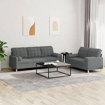 Juego de sofás con cojines 2 piezas tela gris oscuro by , Sofas - Ref: Foro24-3201323, Price: 537,63 €, Discount: %