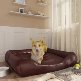 Cama para perros de cuero sintético marrón 105x80x25 cm de , Camas para perros - Ref: Foro24-171245, Precio: 63,84 €, Descuen...