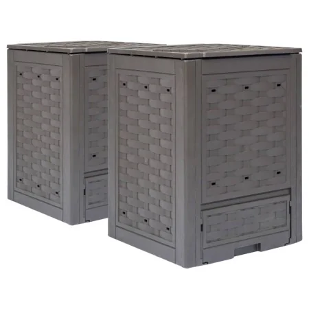Compostador de jardín 2 uds plástico ratán 60x60x83 cm 600 L de , Compostadores - Ref: Foro24-278917, Precio: 183,29 €, Descu...