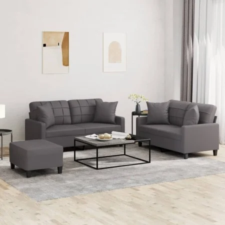 Juego de sofás con cojines 3 piezas cuero sintético gris de , Sofás - Ref: Foro24-3201375, Precio: 454,25 €, Descuento: %