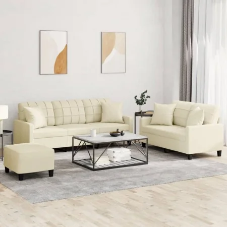 Juego de sofás con cojines 3 piezas cuero sintético color crema de , Sofás - Ref: Foro24-3201394, Precio: 503,76 €, Descuento: %