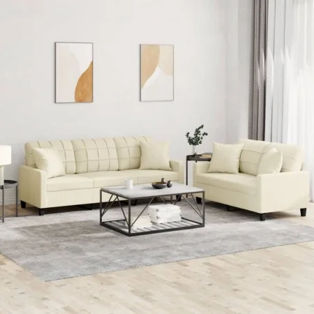 Juego de sofás con cojines 2 piezas cuero sintético color crema de , Sofás - Ref: Foro24-3201389, Precio: 460,82 €, Descuento: %