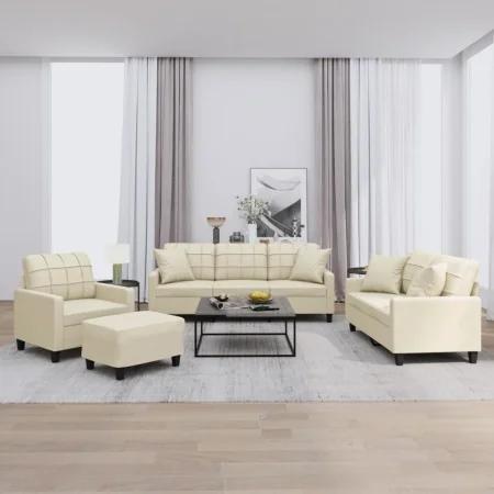 Juego de sofás con cojines 4 piezas cuero sintético color crema by , Sofas - Ref: Foro24-3201354, Price: 642,06 €, Discount: %