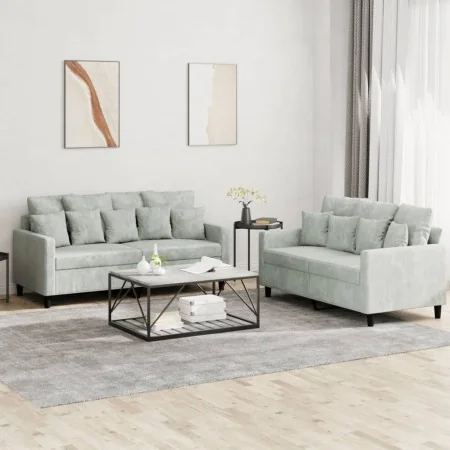 Juego de sofás con cojines 2 piezas terciopelo gris claro de , Sofás - Ref: Foro24-3201700, Precio: 450,88 €, Descuento: %
