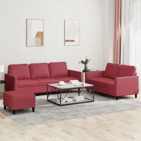 Juego de sofás con cojines 3 piezas cuero sintético rojo tinto de , Sofás - Ref: Foro24-3201768, Precio: 483,79 €, Descuento: %