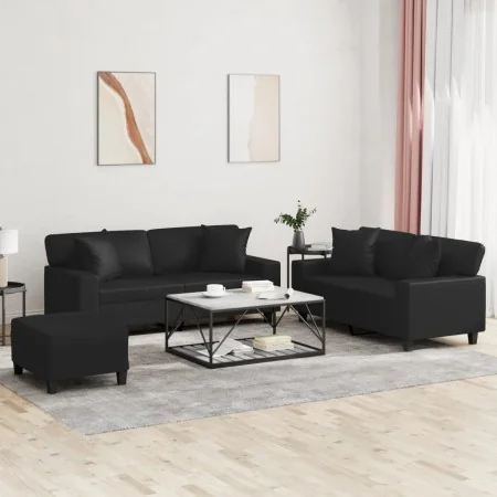 Juego de sofás con cojines 3 piezas cuero sintético negro de , Sofás - Ref: Foro24-3201929, Precio: 597,45 €, Descuento: %