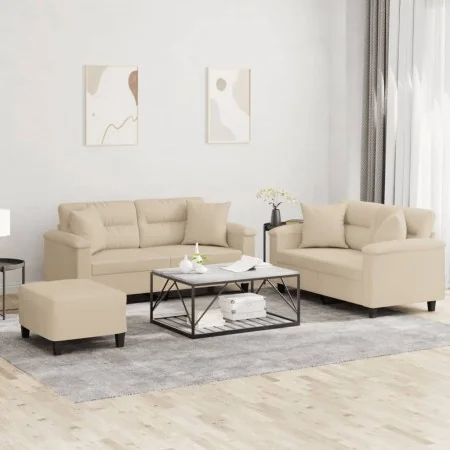 Juego de sofás con cojines 3 piezas tela microfibra crema de , Sofás - Ref: Foro24-3202336, Precio: 538,29 €, Descuento: %