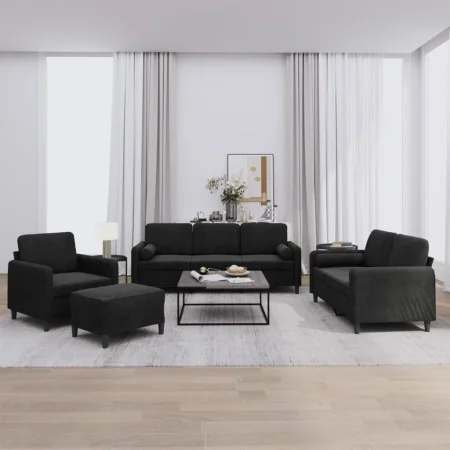 Juego de sofás con cojines 4 piezas terciopelo negro by , Sofas - Ref: Foro24-3201969, Price: 702,67 €, Discount: %