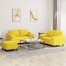 Juego de sofás con cojines 3 piezas tela amarillo claro de , Sofás - Ref: Foro24-3201831, Precio: 490,03 €, Descuento: %