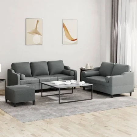 Juego de sofás con cojines 3 piezas tela gris oscuro by , Sofas - Ref: Foro24-3201859, Price: 547,61 €, Discount: %