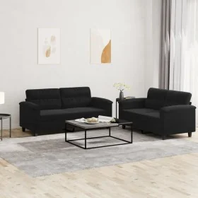 Juego de sofás con cojines 2 piezas tela microfibra negro de , Sofás - Ref: Foro24-3202317, Precio: 539,20 €, Descuento: %