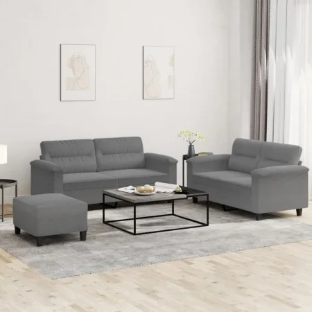 Juego de sofás con cojines 3 piezas tela microfibra gris oscuro de , Sofás - Ref: Foro24-3202322, Precio: 522,28 €, Descuento: %