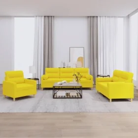 Juego de sofás con cojines 3 piezas tela amarillo claro de , Sofás - Ref: Foro24-3201557, Precio: 576,49 €, Descuento: %
