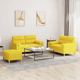 Juego de sofás con cojines 3 piezas tela amarillo claro de , Sofás - Ref: Foro24-3201597, Precio: 418,51 €, Descuento: %