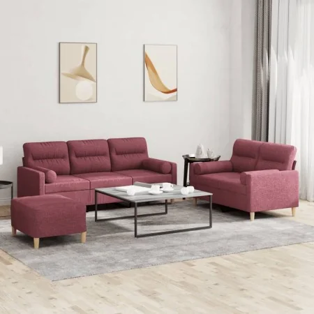 Juego de sofás con cojines 3 piezas tela rojo tinto by , Sofas - Ref: Foro24-3201630, Price: 534,41 €, Discount: %