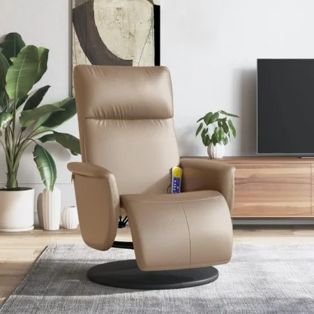 Sillón reclinable masaje reposapiés cuero sintético capuchino de , Sillones - Ref: Foro24-356556, Precio: 229,39 €, Descuento: %