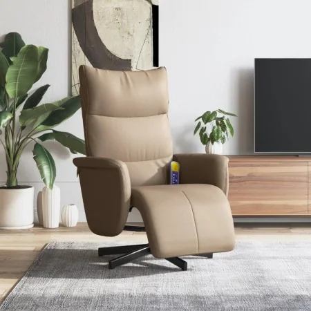 Sillón reclinable masaje reposapiés cuero sintético capuchino de , Sillones - Ref: Foro24-356596, Precio: 236,29 €, Descuento: %