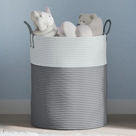 Cesta de almacenaje algodón gris y blanco Ø38x46 cm de , Cestas - Ref: Foro24-358482, Precio: 31,91 €, Descuento: %