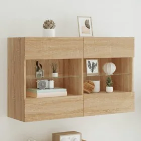 Mueble TV de pared con luces LED roble Sonoma 98,5x30x60,5 cm de , Muebles TV - Ref: Foro24-837108, Precio: 105,37 €, Descuen...