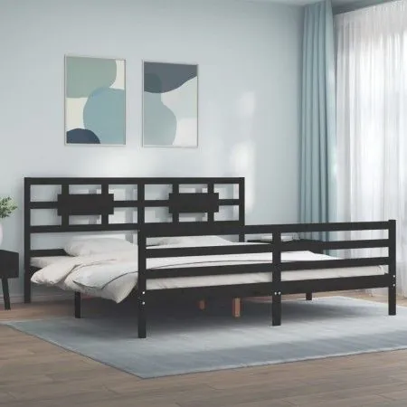 Estructura de cama con cabecero madera maciza negro 200x200 cm de vidaXL, Camas y somieres - Ref: Foro24-3194465, Precio: 174...