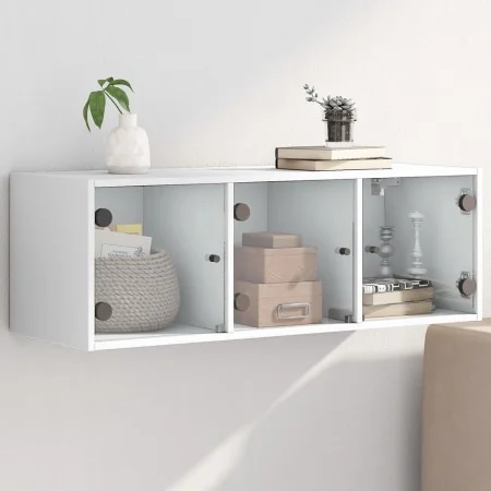 Mueble de pared con puertas de vidrio blanco 102x37x35 cm de , Taquillas y armarios de almacenamiento - Ref: Foro24-836511, P...