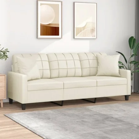 Sofá de 3 plazas con cojines cuero sintético color crema 180 cm de , Sofás - Ref: Foro24-3200809, Precio: 249,99 €, Descuento: %