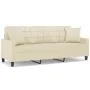 Sofá de 3 plazas con cojines cuero sintético color crema 180 cm de , Sofás - Ref: Foro24-3200809, Precio: 249,99 €, Descuento: %