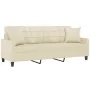 Sofá de 3 plazas con cojines cuero sintético color crema 180 cm de , Sofás - Ref: Foro24-3200809, Precio: 249,99 €, Descuento: %