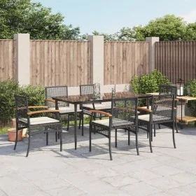 Set de comedor de jardín 7 pzas y cojines ratán sintético negro de , Conjuntos de jardín - Ref: Foro24-3213600, Precio: 490,9...