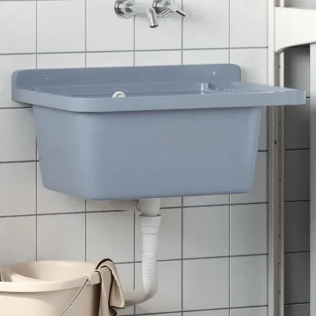 Fregadero lavabo de pared resina gris 60x40x28 cm de , Fregaderos - Ref: Foro24-4002798, Precio: 88,21 €, Descuento: %