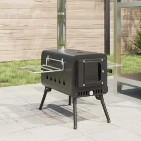 Estufa leña de tienda con chimenea patas plegables acero negro by , Chimneys - Ref: Foro24-4005748, Price: 148,39 €, Discount: %