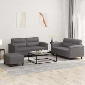 Juego de sofás con cojines 3 piezas cuero sintético gris de , Sofás - Ref: Foro24-3202369, Precio: 501,30 €, Descuento: %
