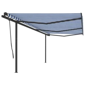 Toldo retráctil automático con postes azul y blanco 6x3,5 m de , Toldos - Ref: Foro24-3070286, Precio: 832,77 €, Descuento: %