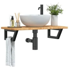 Estante de lavabo de pared de acero y madera maciza de roble de , Tocadores de baño - Ref: Foro24-3302339, Precio: 82,75 €, D...